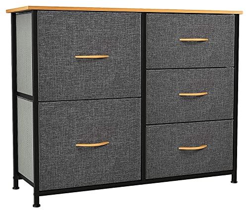 YITAHOME Chest of Drawers, 5-Drawer Storage Organizer Unit for Bedroom Living Room Closet, Sturdy Steel Frame, Easy Pull Fabric Bins & Wooden Top, Fabric Dresser