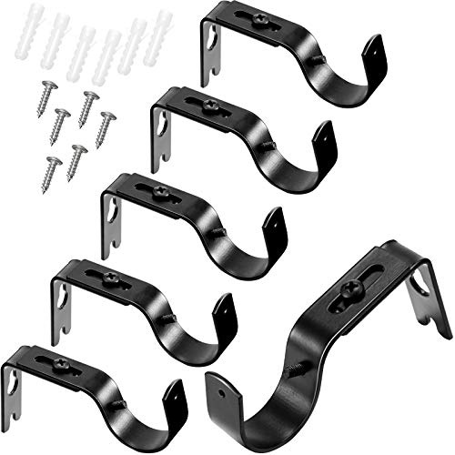 Frienda 6 Pack Curtain Rod Brackets Adjustable Wall Mounts, Dark Black