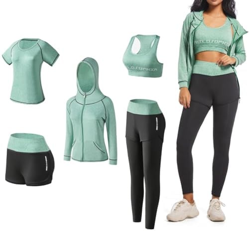 ODWTMRK Survêtement Femme Ensembles Sportswear 5 Pièce Costumes de Sport Gym Yoga Athletisme Fitness Jogging Survêtement Tenue de Sport