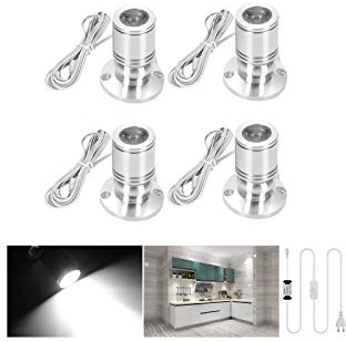 Midore Klein LED Einbaustrahler Unterbauleuchte 4 Stück Schranklicht 2W, 360° Schwenkbar, 230V Aluminium Mini LED Spot mit Stecker für Flur, Galerien, Geschäfte, Schmuckschrank [Energieklasse A+]