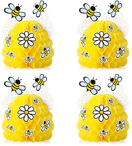 Zonon 4 Stück Honigbienen Mittelstück Wabendekoration Gelbe Bienenwaben Tischdeko mit Bienen Sonnenblumen Aufklebern für Bienentag Geschlecht Verkünden Geburtstag Party Dekoration