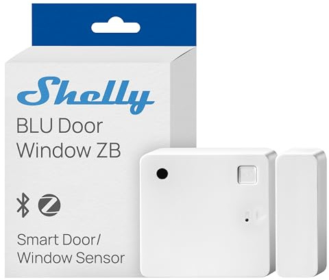 Shelly BLU Door/Window ZB Blanco – Sensor Puertas y Ventanas Zigbee y Bluetooth, Detector inalámbrico Apertura/Cierre, Sensor de luz, Batería de 2 años y Control por aplicación