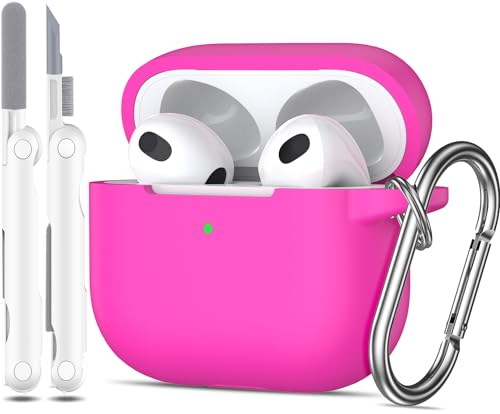 MHYALUDO Custodia per Airpods 3a generazione 2021,Custodia protettiva in morbido silicone per Airpods 3 con LED visibile sulla parte anteriore,con kit di pulizia,Rosa
