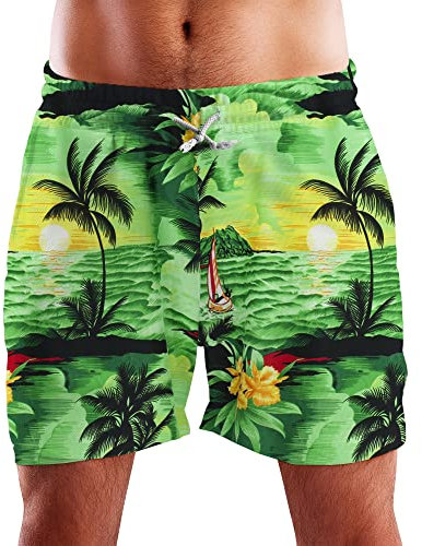 King Kameha Funky Hawaii Schwimm-Hose Bade-Hose Bade-Shorts, Surf, Grün, XL