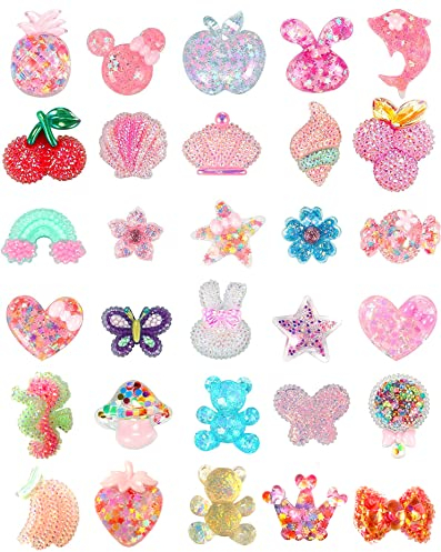 Kinearcharms 30 PCS Bling Shoe Charms for Clog Trendy Shoes Decorations Charms with Buttons for Teens Women Party Favors Birthday Gifts