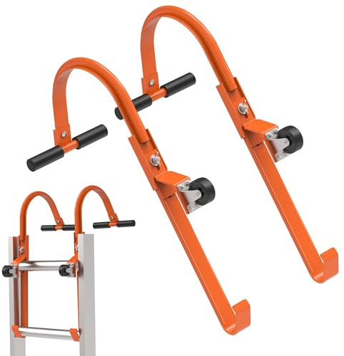 2 Pack Heavy Duty Ladder Roof Hook with Wheel Rubber Grip T-Bar for Damage Prevention,500 lbs Weight Ratin,Fast & Easy to Access Steep Roof