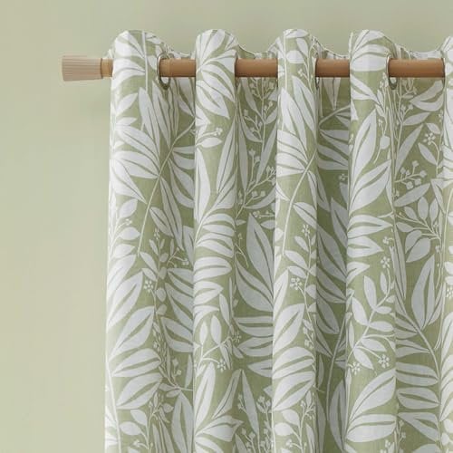 Catherine Lansfield Sorrel Leaf 66x90 Inch Fully Reversible Eyelet Curtains Two Panels Green