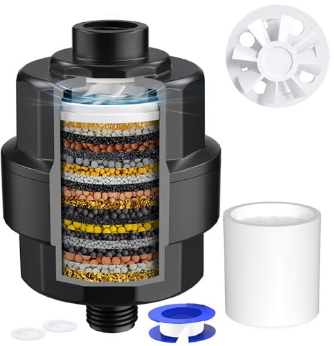 SR SUN RISE Shower Filter & Duschfilter 20-Stufen mit 1 Filterpatronen - Wasserfilter Dusche gegen Kalk/Chlor/Fluorid verbessert Haut- & Haargesundheit - Schwarz