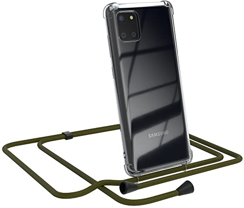 EAZY CASE Handykette kompatibel mit Samsung Galaxy Note 10 Lite Handyhülle mit Umhängeband, Handykordel mit Schutzhülle, Silikonhülle, Hülle mit Band, Kette mit Hülle, Grün - Clips Schwarz