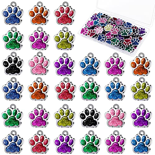 FARUTA Lot de 80 breloques en forme de patte de chien et de chat - Perles de cristal pailletées - Pour porte-clés, bijoux