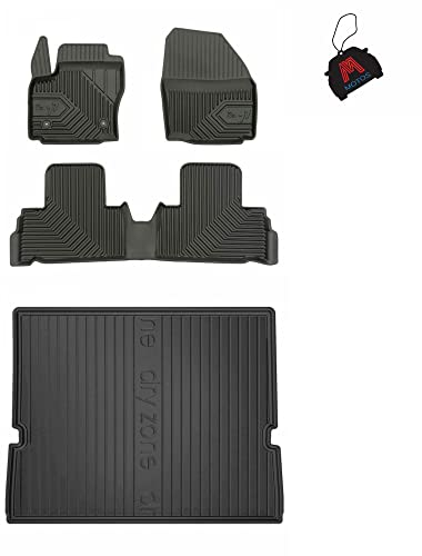MOTOS Satz Gummifußmatten und Kofferraummatten passend für Ford Galaxy II 2009-2015 1. und 2. Sitzreihe, 31cm zwischen Mattensteckern, 7 Fahrgäste, 3. Sitzreihe umgeklappt, ohne optionale Kofferraumab