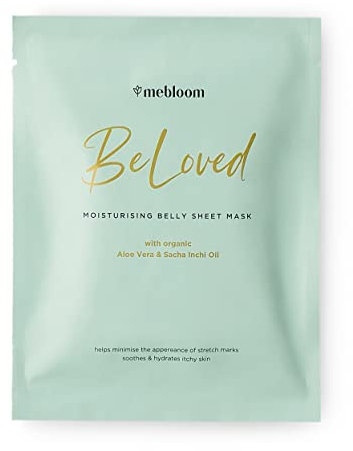 MEBLOOM BeLoved Feuchtigkeitsspendende Bauchmaske (40x60) cm - für den Bauch in der Schwangerschaft – schützt vor Dehnungsstreifen – aus natürlichen und biologischen Pflanzenstoffen