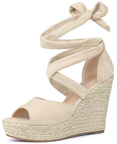 Perphy Alpargatas con Cordones Cuñas Sandalias de tacón para Mujer Beige 38