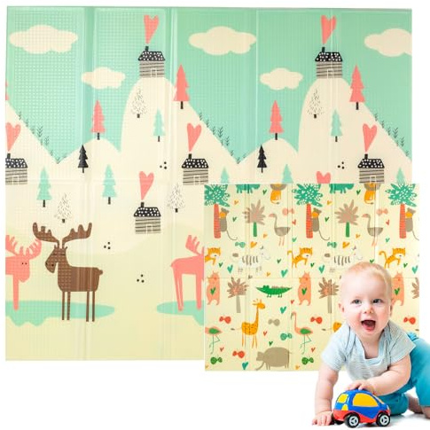 Edibaby, Alfombra Bebé Acolchada Plegable, Diseño Infantil, Colchoneta de Juegos para Suelo, Reversible, XPE, Tapete Baby Play Mat (Love | 200x180 | 1.5 cm)