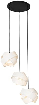 Qazqa - Moderne Hängelampe I Pendellampe I Pendelleuchte schwarz mit Weiß 3-flammig-Lichter - Cloth I Wohnzimmer I Schlafzimmer - Textil Rund - LED geeignet E27