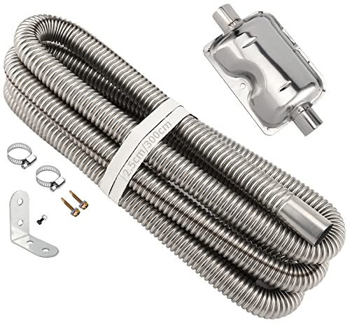 NGOSUET 25 mm tubo di scarico per generatori di corrente, 300 cm, in acciaio inox, con silenziatore e morsetto per tubo, tubo di scarico, tubo di scarico per riscaldamento diesel ad aria