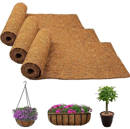 Fengaim Natural Coco Liner Roll, 3 Rolls 1m*0.25m/40 x 10 Coconut Planter Liners, Coco Hanging Basket Liner Coconut Growing Mat Coconut Fibre Matting Liner Roll for Patio Containers Wall Troughs