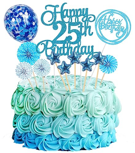 Jxuzh Tortendeko 25 Geburtstag Blau Junge Mädchen Happy Birthday 25 Glitter Cake Topper 25.kuchendeko Geburtstag Happy 25th Birthday Tortendeko 25 Jahre Geburtstag Kuchen Deko 25 Geburtstag Mädchen