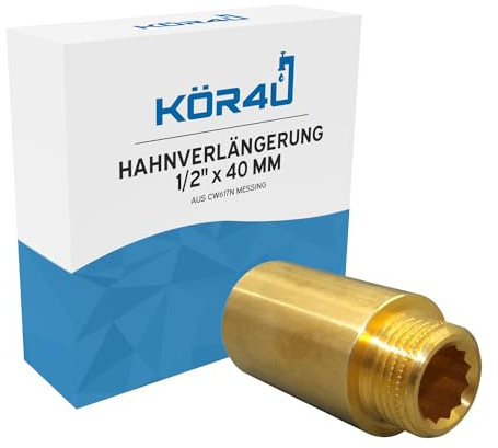 kör4u Hahnverlängerung Messing 1/2 Zoll x 40 mm, Gewindeverlängerung, Trinkwasser geeignet