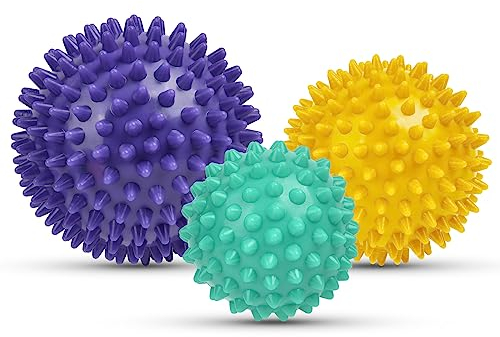 URAQT Faszienball, 3er Set Kleine Igelball Hart,Faszien Massageball mit Noppen, Massagebälle zur Behandlung Von Muskelverspannungen, Igelbälle Massage Ball für Füße Rücken Nacken Hände(Grün+Gelb+Lila)