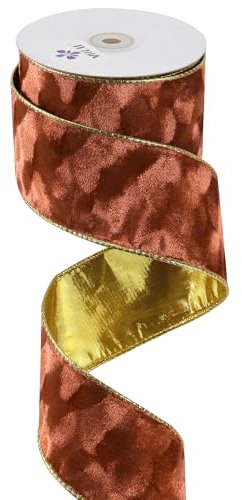MEEDEE Copper Velvet Ribbon with Gold Back Double Sided Wired Ribbon - 1 Inch, Rust, Burnt Orange - 25 Yards for Christmas Tree, Wreath, Crafts