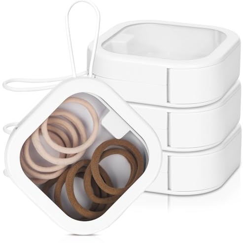 Soleebee Haargummi Organizer Box, Kleiner Tragbarer Haargummihalter Aufbewahrungsboxen, Organisator mit Deckel für Wattepads, Tupfer, Zahnseide, Haarnadeln, Reise Schmuck (4 Stück Weiß)