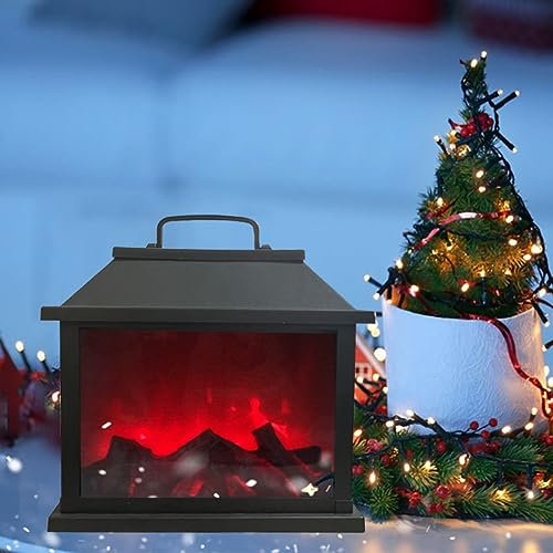 Ulalaza Kleine, gemütliche Kaminlaterne, traditionelle, realistische Holzscheite mit Flammeneffekt, LED-Tischlampe im Holzkohle-Stil, für den Innen- und Außenbereich (29,2 x 15,5 x 29,9 cm)