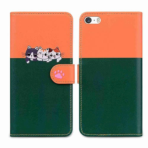 Skyhewen iPhone 6S Case, Flip Wallet PU Leather Cute Animal Case for Women Girls with [Kickstand] [Magnetic Clasp] [Card Holder] [2 Color Splicing] Cover for iPhone 6S, Orange & Green