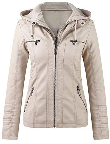 Damen Jacke Frauen Gürtel Töpfe mit Reißverschluss Motorrad Ledernecken-Jackenständer schlankes Frauen-Mantel Übergangsjacke Damen Blau (Beige, XL)