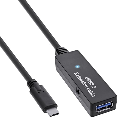 InLine USB 3.2 Gen.1 - Cable alargador activo USB 3.2 Gen.1 macho USB-C a hembra USB-A, cable Reapter con amplificación de señal, larga distancia, para discos duros, impresoras, cámaras web, teclados