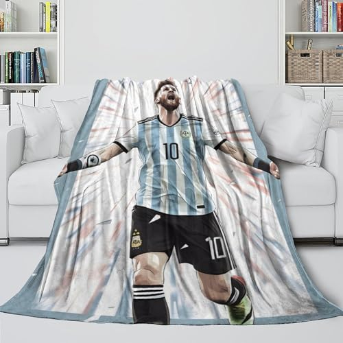 Messi Flauschige Decke - Fußball Waschbare Flanell Decke Für Kinder Jungen Mädchen Jugendliche - Bett Sofa Büro Krippe - Weihnachten Geburtstag Geschenk Idee(150x200cm)