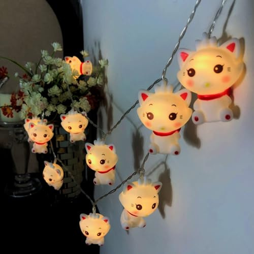 Riaxuebiy 10er LED Glückliche Katze Lichterkette mit Timer Batteriebetrieben Muttertagsgeschenk Weihnachts Dekoration (Marie Katze)