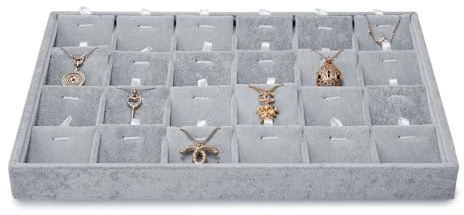 Papten 24 Grids Stackable Velvet Jewellery Necklace Display Tray Jewelry Display Organizer for Necklace Pendant(24Grid,Grey)
