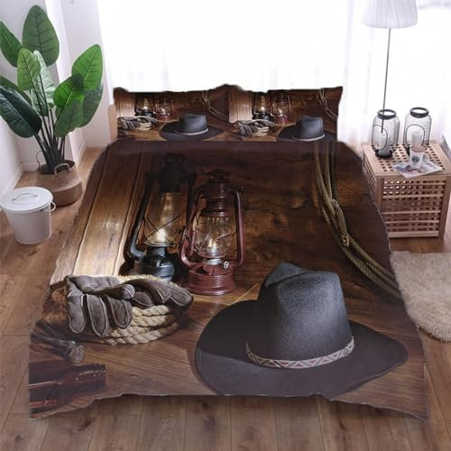 Cowboy Bettwäsche 135x200 cm Weich Microfaser Bettwäsche-Sets Usa Bettbezug 3D Bettbezüge mit Reißverschluss und 2 Kissenbezug 80x80 cm, B6789