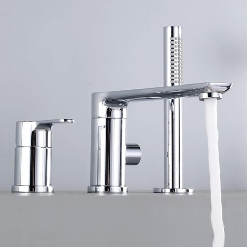 VECNUM 3 Loch Wannenrandarmatur Mit Ausziehbarem Handbrause Chrom Wannenrand Badewanne Armatur Set Heißes Und Kaltes Wasser Badewannen-Armatur Wannenrandkombination,D