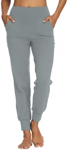 MOVE BEYOND Butterweiche Jogginghose Damen Yogahose Hoher Bund Sporthose Lang Trainingshose mit 4 Taschen, Hellgrau, L