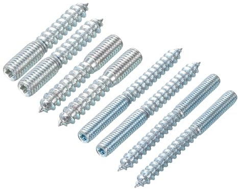 sourcing map M6/M8 Hanger Bolts Length 60mm/50mm Double Headed Bolts Self-Tapping Screw 6mm/8mm Wood Joint Furniture Legs 8Pcs Each