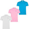 S&C - Polo Uomo Manica Corta 100% Cotone, Tinta Unita, Stile Casual, 3 Bottoni, Design Spagnolo, Tessuto Pique, Regular Fit, Consultare la Taglia, 3 Pz Bianco Rosa E Turchese, XXL