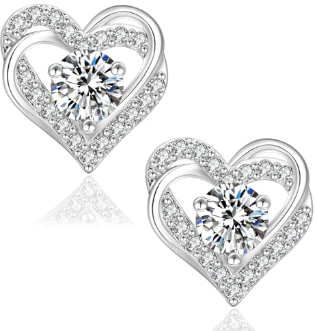 KRKC&CO Moissanite Ohrringe Damen Silber 925, Herz Ohrsteckers, 0,6 Karat echter Moissanit Diamant, VVS1 Reinheit D Farbe, Weißgold vergoldet allergiefrei, Geschenk für Frauen