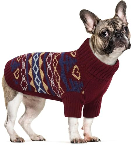 Hundepullover Klein Hunde, Strickpullover Hund Winter Warmer Kleidung Haustiermantel Winterjacke Hundekostüm Weihnachten Pullis für Chihuahua Bulldogge(Rot, S)