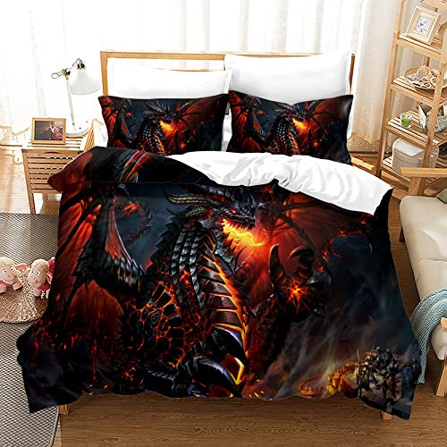 ZZTBQ Feuer Drache Bettwäsche für Kinder 135x200 Kinderbettwäsche Bettbezug und Kissenbezug-Set Tier Drache Muster Einzelbettwäsche Set