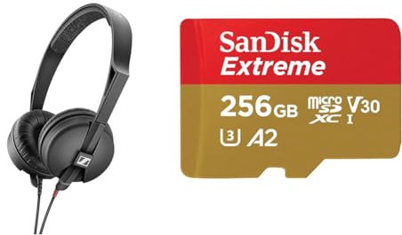 Sennheiser HD 25 LIGHT Lightweight On-Ear DJ & Monitoring Headphones & SanDisk 256GB Extreme microSDXC card + SD adapter + RescuePRO Deluxe, up to 190MB/s