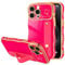 LLZ.COQUE for iPhone 15 Pro Case, Luxury Plating Love-Heart Wave Frame Shape Design, Adjustable Hand Strap Stand Cover, Shockproof Bumper Girls Women Phone Case for iPhone 15 Pro, Rose Red