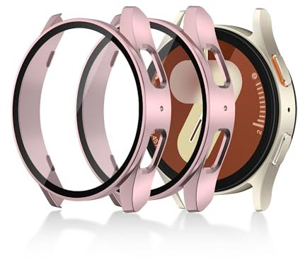 Seltureone 2 pezzi Custodia per Samsung Galaxy Watch 7 40mm Custodia Protettiva con Protezione Dello Schermo, PC duro 360° Tutto Intorno Anti Graffio Custodia Protettiva Ultra Sottile - Oro rosa