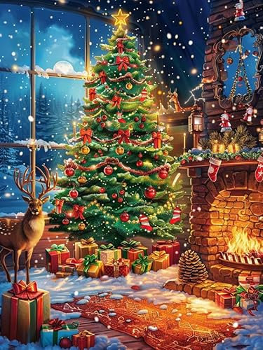 Bimkole DIY 5D Diamond Painting Kit Completo Fai da Te Albero Di Natale, Festival Pittura Diamante Punto Croce Strass Arte E Creazione Di Mosaico Decorazione Murale Artigianale 30x40cm