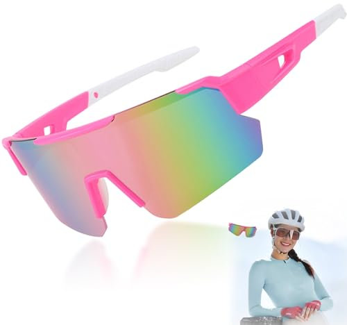UVVRUR Polarisierte Sportsonnenbrille für Herren und Damen, UV400-Schutz, für Outdooraktivitäten wie Radfahren, Skifahren, Wandern (Pink)