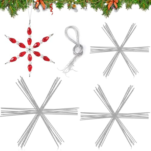 Weihnachten Schneeflocken Drahtsterne Rohlinge für Perlensterne Metall Wire Perlendraht Weihnachtsdeko zum Basteln Bastelset (24 Stück 9,5cm 11,5cm 15cm)