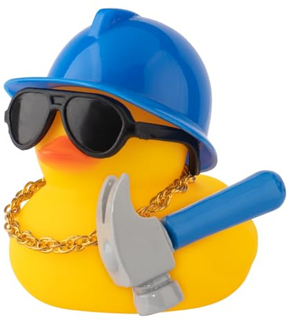 wonuu Auto Armaturenbrett Dekorationen Gummienten Baubauer Gummiente für Auto Ornament Niedliche Ente mit Werkzeug Harter Hut Brille Halskette (Hammer)