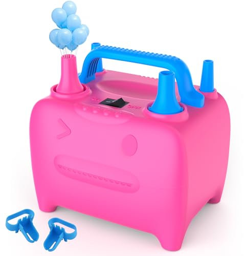 OWill Electric Balloon Pump, Air Inflator, 600W, Pink, Dual Nozzle, Portable, Party Decoration