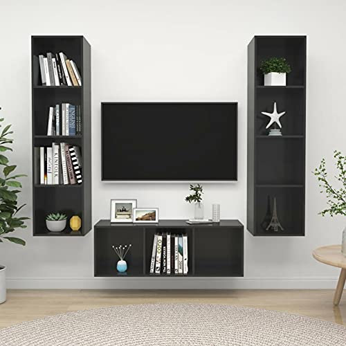 ShGaxin 3-TLG. TV-Schrank-Set Hochglanz-Grau Holzwerkstoff, Wohnzimmer Möbel, Sideboard Wohnzimmer, Fernsehschrank, Tv Kommode, Tv Lowboard, Tv Möbel, Wohnwand - 3079762